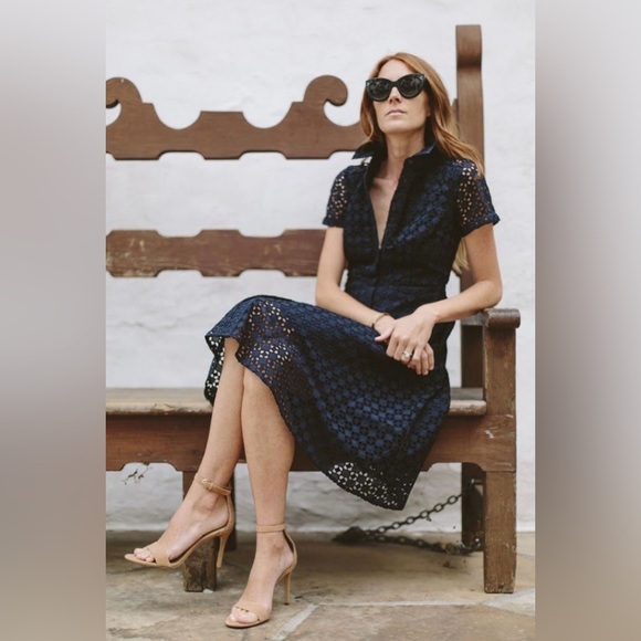 Ann Taylor Dresses & Skirts - Ann Taylor Navy Eyelet Fit-and-Flare Dress